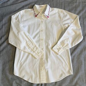 Foxcroft Floral Embroidered Collar Button Down Shirt White Size 4 Small